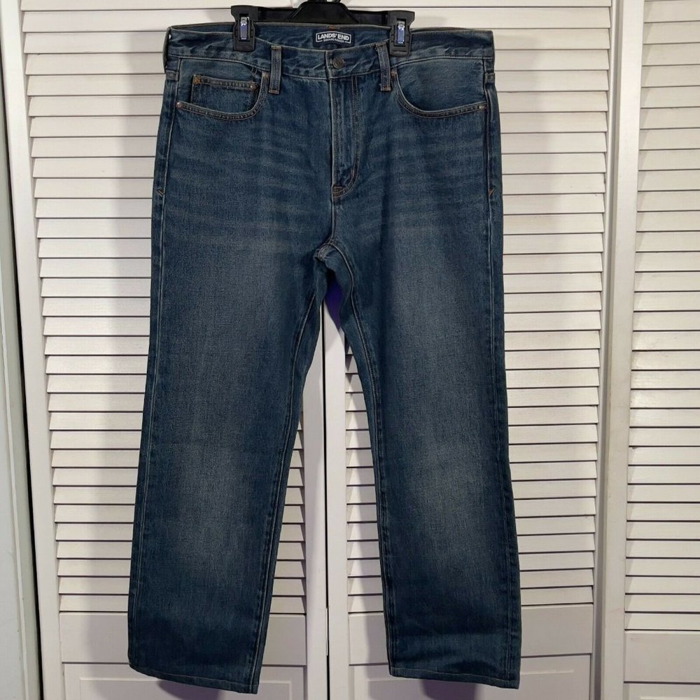 Lands End Men's Square Rigger Straight Fit Denim Jeans Size 34 X 28